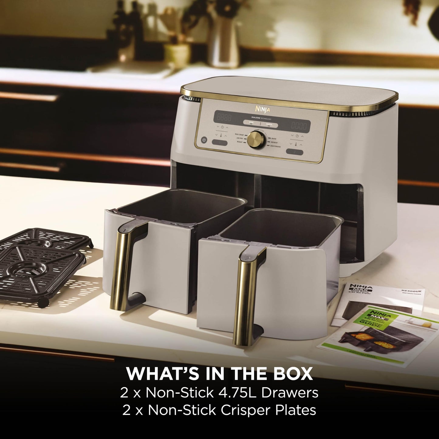 Ninja MAX Dual Zone Digital Air Fryer, 9.5L, Stone Gold DZ400UKSTGD