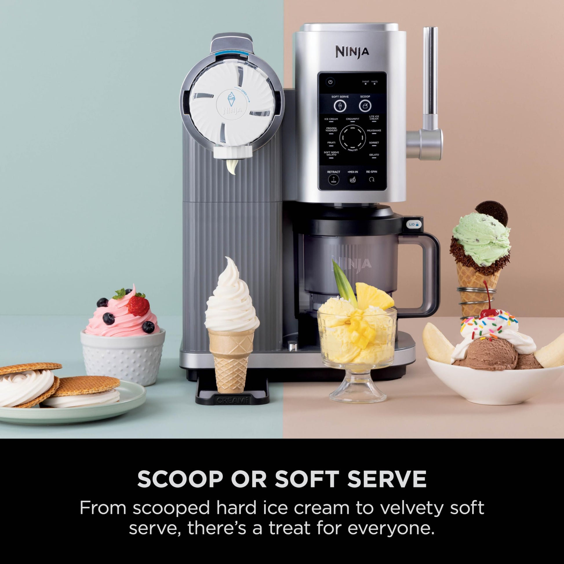Ninja CREAMi Scoop and Swirl Soft Serve and Ice Cream Maker with 2x Tubs