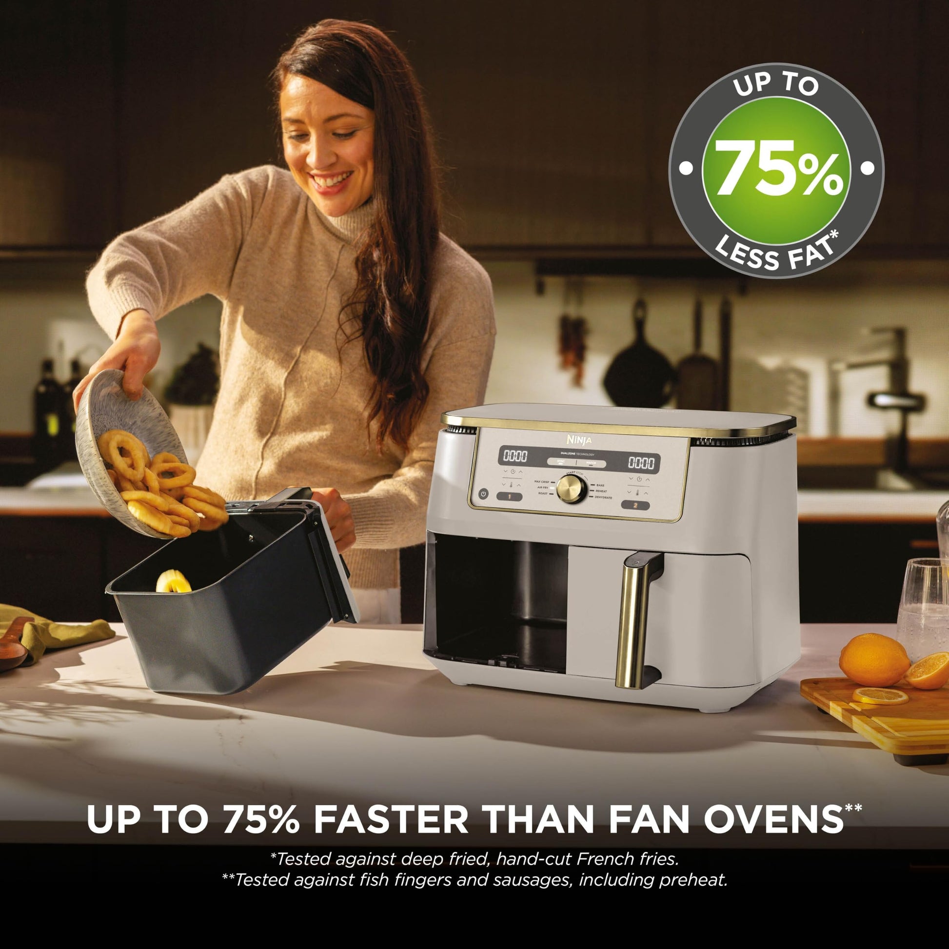 Ninja MAX Dual Zone Digital Air Fryer, 9.5L, Stone Gold DZ400UKSTGD