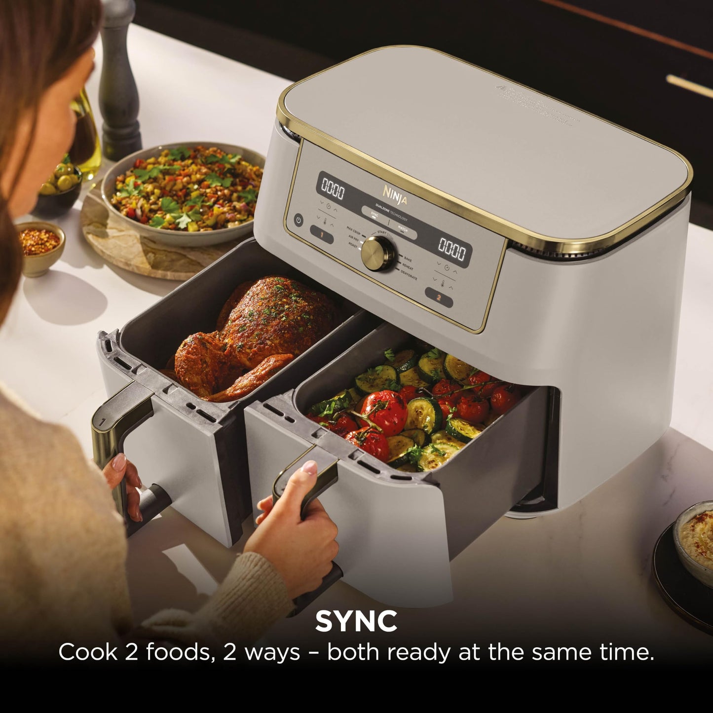 Ninja MAX Dual Zone Digital Air Fryer, 9.5L, Stone Gold DZ400UKSTGD