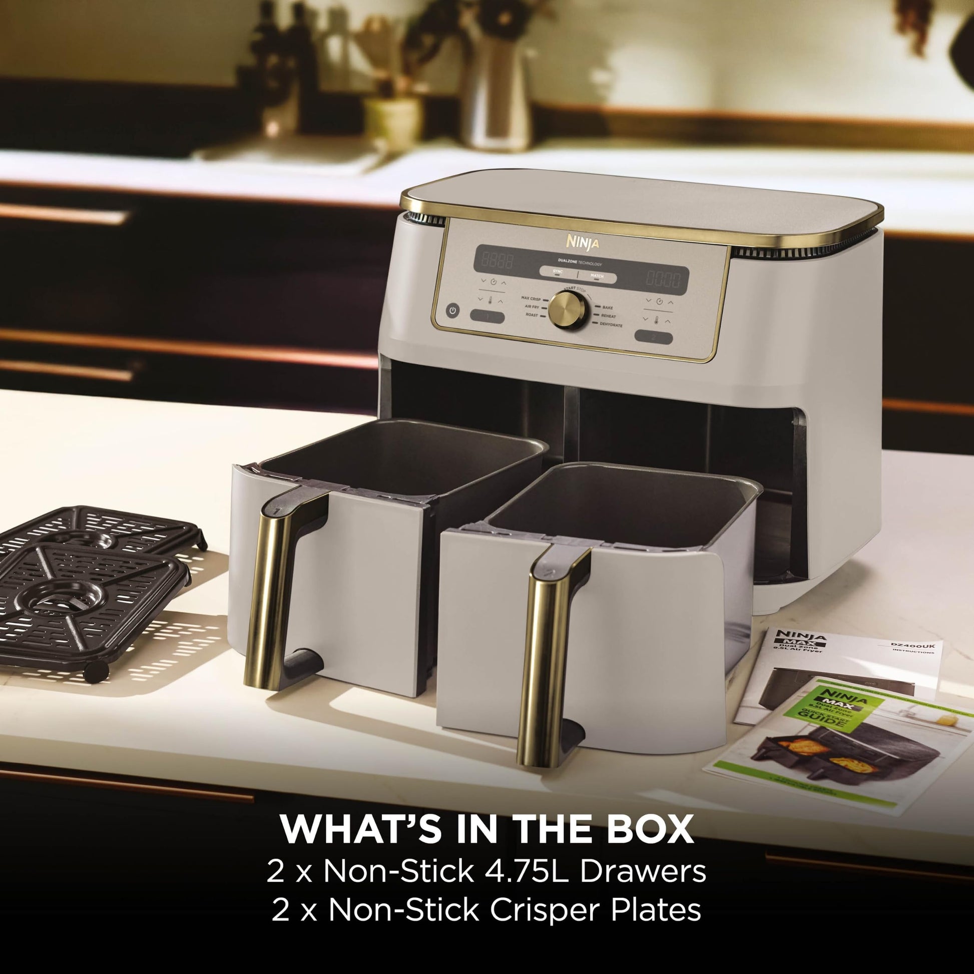 Ninja MAX Dual Zone Digital Air Fryer, 9.5L, Stone Gold DZ400UKSTGD